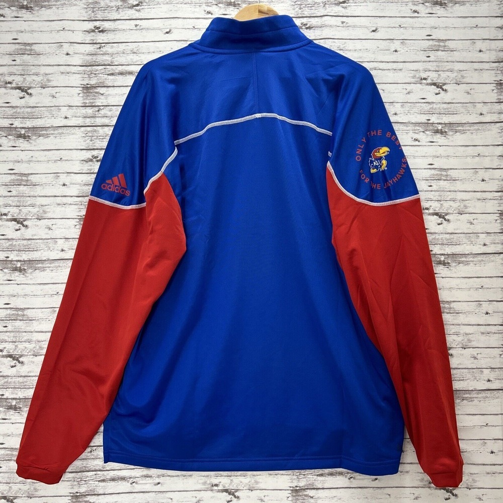 Kansas Jayhawks Adidas Sweatshirt Pullover Men's Large Blue 1/4 Snap Official - Picture 3 of 9
